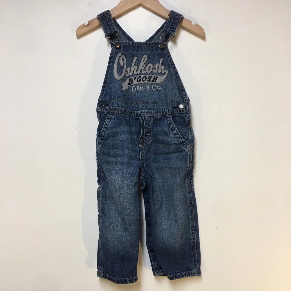 OshKosh B'gosh Denim Overalls Baby Toddler 18M Blue Vestbak Applique Logo Unisex